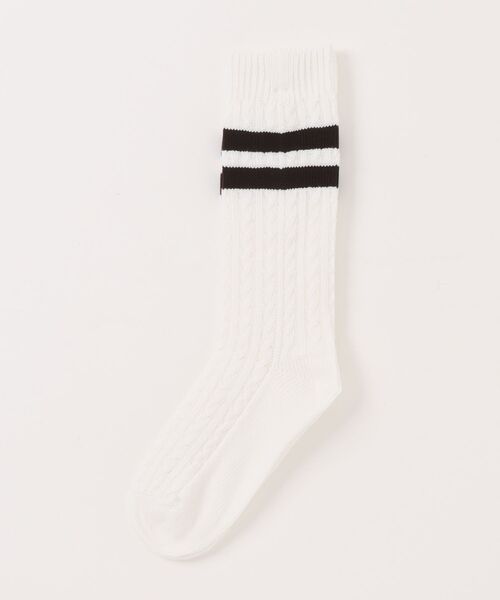 MARCOMONDE（マルコモンド）の「【MARCOMONDE】Cable line socks 10GWGCO2-30C（ソックス/靴下・レディース・グリーン/グレー/ライトイエロー/ホワイト/パープル・FREE）」の2枚目の写真