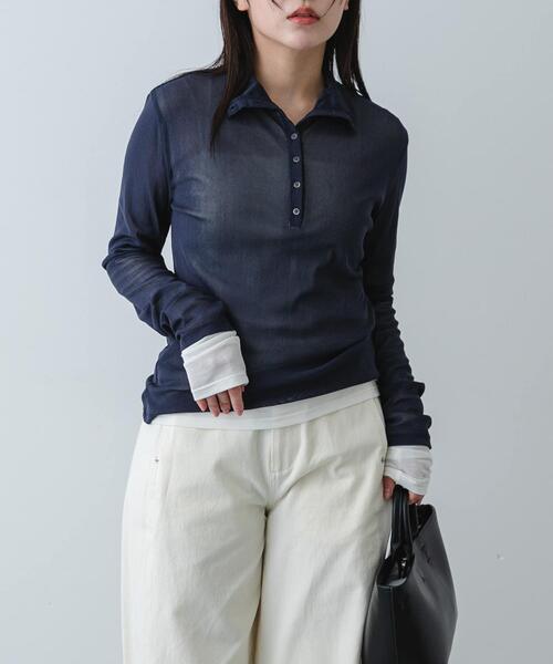 SENSE OF PLACE by URBAN RESEARCH（センスオブプレイスバイアーバンリサーチ）の「シアーレイヤードカットポロシャツ（その他トップス・レディース・ベージュ/ネイビー/ブラック・ONE）」の3枚目の写真