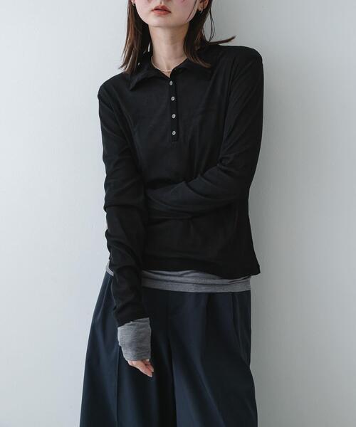 SENSE OF PLACE by URBAN RESEARCH（センスオブプレイスバイアーバンリサーチ）の「シアーレイヤードカットポロシャツ（その他トップス・レディース・ベージュ/ネイビー/ブラック・ONE）」の2枚目の写真