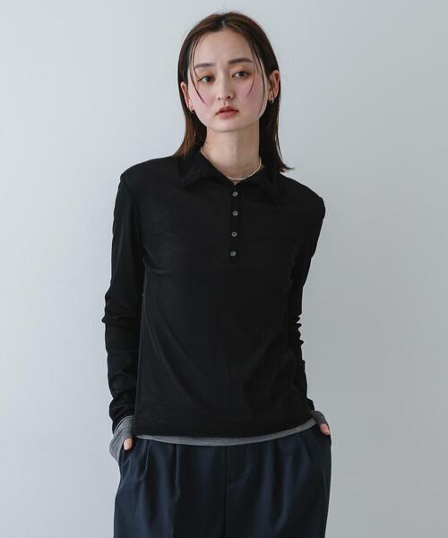 SENSE OF PLACE by URBAN RESEARCH（センスオブプレイスバイアーバンリサーチ）の「シアーレイヤードカットポロシャツ（その他トップス・レディース・ベージュ/ネイビー/ブラック・ONE）」の4枚目の写真