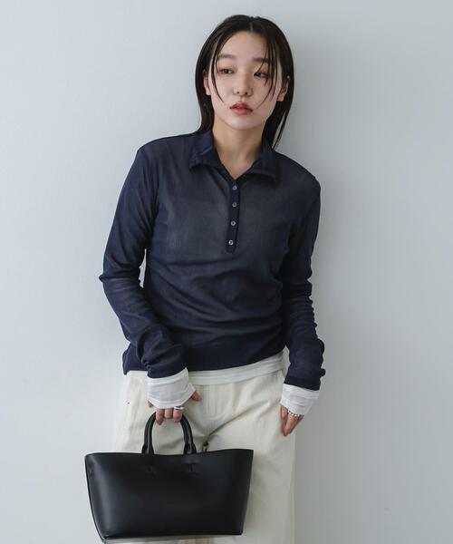 SENSE OF PLACE by URBAN RESEARCH（センスオブプレイスバイアーバンリサーチ）の「シアーレイヤードカットポロシャツ（その他トップス・レディース・ベージュ/ネイビー/ブラック・ONE）」の11枚目の写真