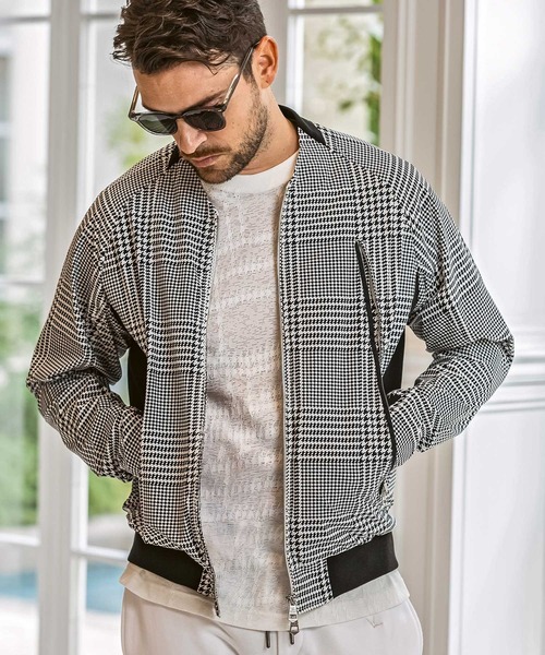 1PIU1UGUALE3  RELAX （ウノピゥウノウグァーレトレ リラックス）の「1PIU1UGUALE3 RELAX(ウノピゥウノウグァーレトレ リラックス)接触冷感 グレンチェック ナイロンブルゾン（ブルゾン・メンズ・ホワイト×ブラック/ブラック・L/M/S/XXL/XL）」の2枚目の写真