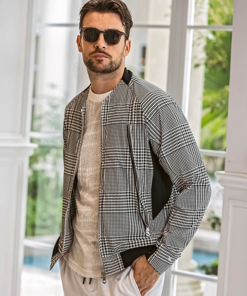 1PIU1UGUALE3  RELAX （ウノピゥウノウグァーレトレ リラックス）の「1PIU1UGUALE3 RELAX(ウノピゥウノウグァーレトレ リラックス)接触冷感 グレンチェック ナイロンブルゾン（ブルゾン・メンズ・ホワイト×ブラック/ブラック・L/M/S/XXL/XL）」の3枚目の写真