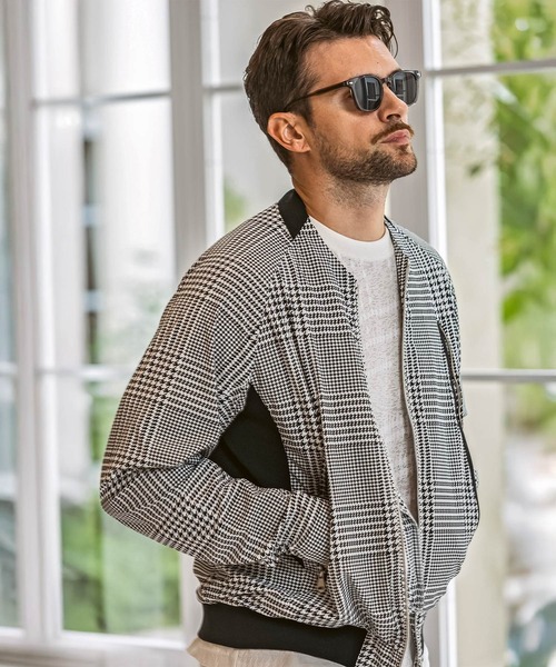 1PIU1UGUALE3  RELAX （ウノピゥウノウグァーレトレ リラックス）の「1PIU1UGUALE3 RELAX(ウノピゥウノウグァーレトレ リラックス)接触冷感 グレンチェック ナイロンブルゾン（ブルゾン・メンズ・ホワイト×ブラック/ブラック・L/M/S/XXL/XL）」の5枚目の写真