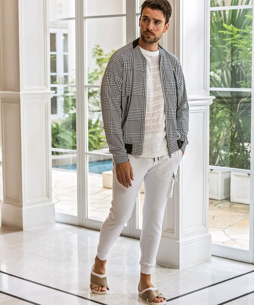 1PIU1UGUALE3  RELAX （ウノピゥウノウグァーレトレ リラックス）の「1PIU1UGUALE3 RELAX(ウノピゥウノウグァーレトレ リラックス)接触冷感 グレンチェック ナイロンブルゾン（ブルゾン・メンズ・ホワイト×ブラック/ブラック・L/M/S/XXL/XL）」の6枚目の写真