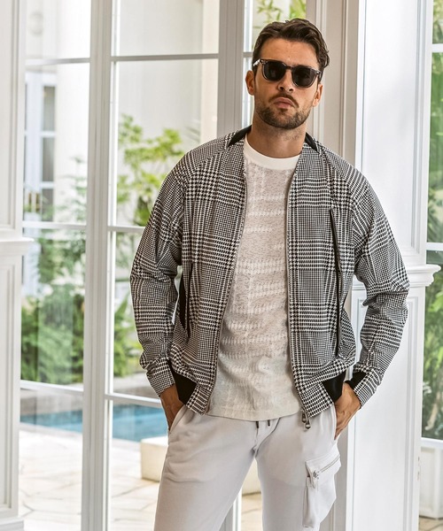 1PIU1UGUALE3  RELAX （ウノピゥウノウグァーレトレ リラックス）の「1PIU1UGUALE3 RELAX(ウノピゥウノウグァーレトレ リラックス)接触冷感 グレンチェック ナイロンブルゾン（ブルゾン・メンズ・ホワイト×ブラック/ブラック・L/M/S/XXL/XL）」の8枚目の写真