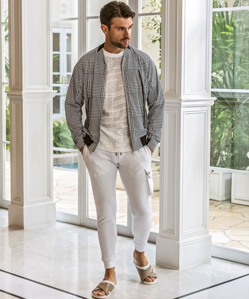 1PIU1UGUALE3  RELAX （ウノピゥウノウグァーレトレ リラックス）の「1PIU1UGUALE3 RELAX(ウノピゥウノウグァーレトレ リラックス)接触冷感 グレンチェック ナイロンブルゾン（ブルゾン・メンズ・ホワイト×ブラック/ブラック・L/M/S/XXL/XL）」の9枚目の写真