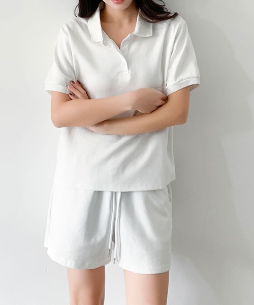 LOWO(ロワ)の「コットン95% ポロシャツ×ショートパンツ セットアップ/2点セット(セットアップ・レディース・ピンク/ブラック/ブルー/オフホワイト/グレー・FREE)」の8枚目の写真