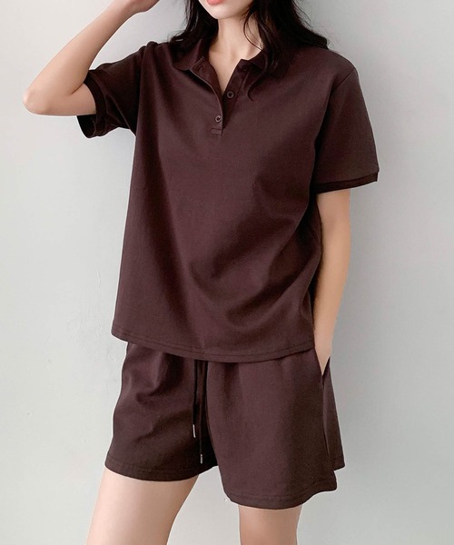 LOWO(ロワ)の「コットン95% ポロシャツ×ショートパンツ セットアップ/2点セット(セットアップ・レディース・ピンク/ブラック/ブルー/オフホワイト/グレー・FREE)」の12枚目の写真