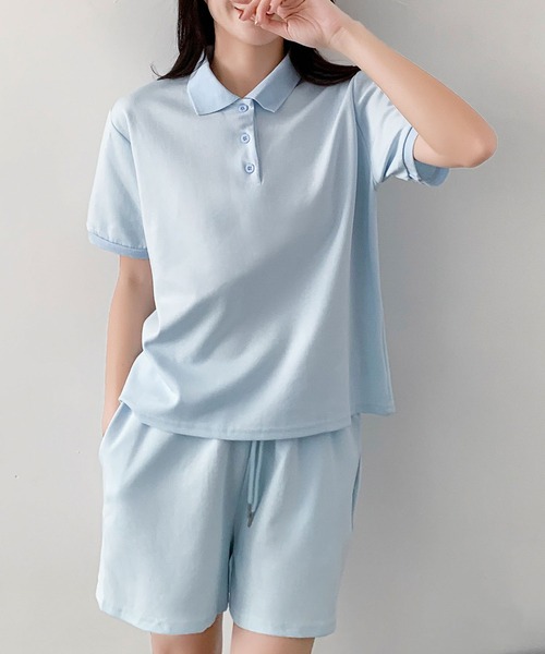 LOWO(ロワ)の「コットン95% ポロシャツ×ショートパンツ セットアップ/2点セット(セットアップ・レディース・ピンク/ブラック/ブルー/オフホワイト/グレー・FREE)」の14枚目の写真