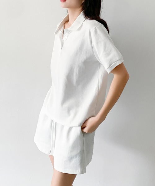 LOWO(ロワ)の「コットン95% ポロシャツ×ショートパンツ セットアップ/2点セット(セットアップ・レディース・ピンク/ブラック/ブルー/オフホワイト/グレー・FREE)」の19枚目の写真