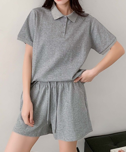 LOWO(ロワ)の「コットン95% ポロシャツ×ショートパンツ セットアップ/2点セット(セットアップ・レディース・ピンク/ブラック/ブルー/オフホワイト/グレー・FREE)」の20枚目の写真