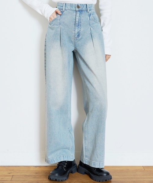 LOVETOXIC（ラブトキシック）の「【LTXC】【セット可】タックワイドデニムパンツ（デニムパンツ・キッズ・グレー/サックスブルー/ブラウン・M:150cm/130cm/L:160cm/S:140cm）」の3枚目の写真