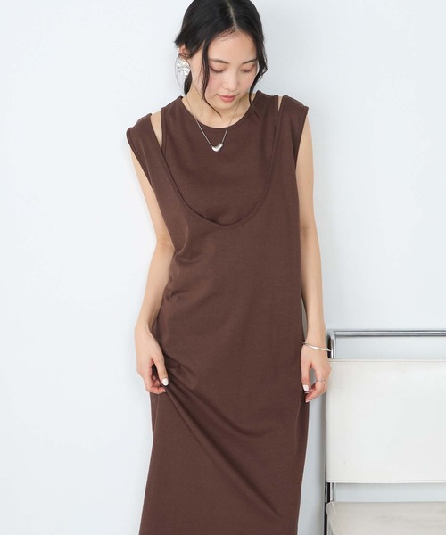 forksy.(フォルクシー)の「【forksy.】アメスリ レイヤード ワンピース&タンクトップセット / UVカット・汗ジミ防止(ワンピース・レディース・ブラック/チャコールグレー/ブラウン・FREE)」の3枚目の写真
