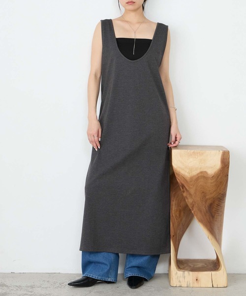 forksy.(フォルクシー)の「【forksy.】アメスリ レイヤード ワンピース&タンクトップセット / UVカット・汗ジミ防止(ワンピース・レディース・ブラック/チャコールグレー/ブラウン・FREE)」の2枚目の写真