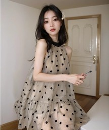 NoBelle（ノベル）の「ドット柄ワンホン風　ノースリーブ水玉ワンピース（ワンピース）」