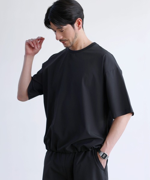 SPU(スプ)の「【セットアップ 2点セット】【接触冷感・防シワ・速乾】AIR TECH DOT 機能性半袖Tシャツ裾ドローコード付き&リラックスショーツセットアップ(セットアップ・メンズ・チャコール/ネイビー/ブラック/カーキ・S/M/L/XL)」の5枚目の写真