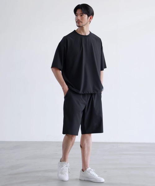 SPU(スプ)の「【セットアップ 2点セット】【接触冷感・防シワ・速乾】AIR TECH DOT 機能性半袖Tシャツ裾ドローコード付き&リラックスショーツセットアップ(セットアップ・メンズ・チャコール/ネイビー/ブラック/カーキ・S/M/L/XL)」の9枚目の写真