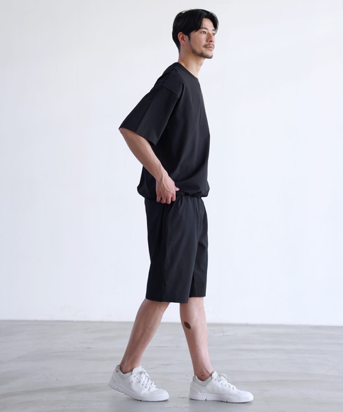 SPU(スプ)の「【セットアップ 2点セット】【接触冷感・防シワ・速乾】AIR TECH DOT 機能性半袖Tシャツ裾ドローコード付き&リラックスショーツセットアップ(セットアップ・メンズ・チャコール/ネイビー/ブラック/カーキ・S/M/L/XL)」の10枚目の写真