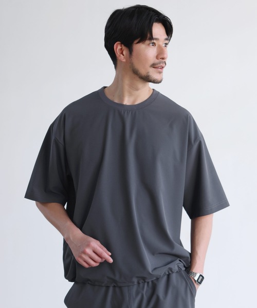 SPU(スプ)の「【セットアップ 2点セット】【接触冷感・防シワ・速乾】AIR TECH DOT 機能性半袖Tシャツ裾ドローコード付き&リラックスショーツセットアップ(セットアップ・メンズ・チャコール/ネイビー/ブラック/カーキ・S/M/L/XL)」の15枚目の写真
