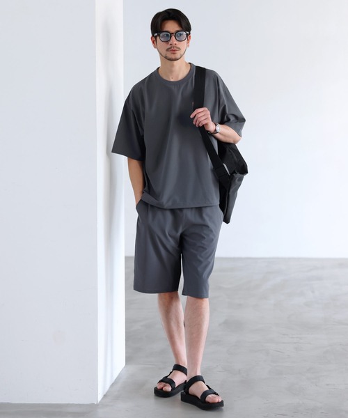 SPU(スプ)の「【セットアップ 2点セット】【接触冷感・防シワ・速乾】AIR TECH DOT 機能性半袖Tシャツ裾ドローコード付き&リラックスショーツセットアップ(セットアップ・メンズ・チャコール/ネイビー/ブラック/カーキ・S/M/L/XL)」の16枚目の写真