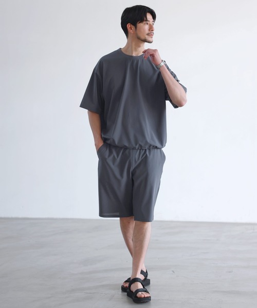 SPU(スプ)の「【セットアップ 2点セット】【接触冷感・防シワ・速乾】AIR TECH DOT 機能性半袖Tシャツ裾ドローコード付き&リラックスショーツセットアップ(セットアップ・メンズ・チャコール/ネイビー/ブラック/カーキ・S/M/L/XL)」の18枚目の写真