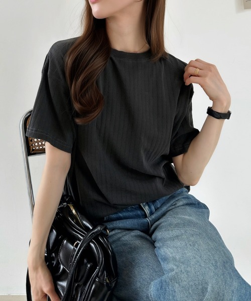 Ada.(エイダ)の「ニュアンス リブ ルーズ Tシャツ(Tシャツ/カットソー・レディース・グレイッシュベージュ/ブルー/チャコール・FREE)」の2枚目の写真