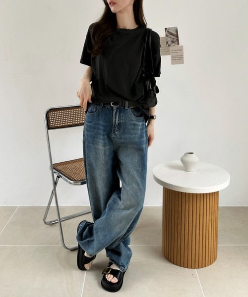 Ada.(エイダ)の「ニュアンス リブ ルーズ Tシャツ(Tシャツ/カットソー・レディース・グレイッシュベージュ/ブルー/チャコール・FREE)」の6枚目の写真