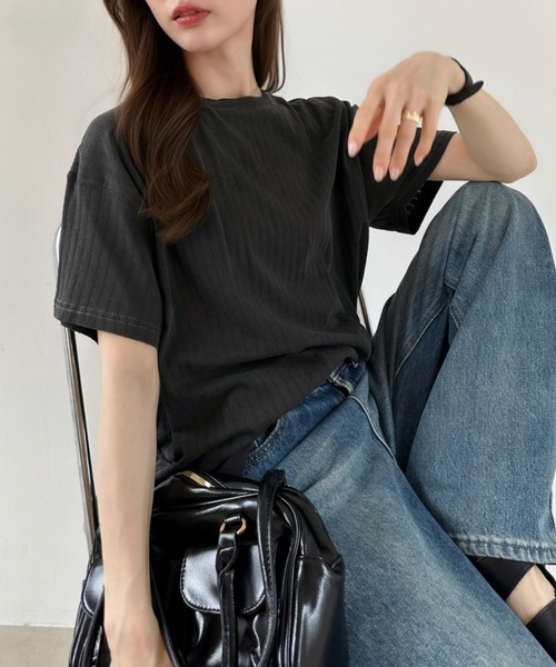 Ada.(エイダ)の「ニュアンス リブ ルーズ Tシャツ(Tシャツ/カットソー・レディース・グレイッシュベージュ/ブルー/チャコール・FREE)」の8枚目の写真