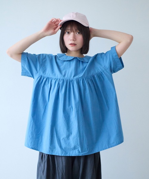 bulle de savon(ビュルデサボン)の「△80/タイプライターナチュラルトリプルワッシャー 丸衿半袖ブラウス(シャツ/ブラウス・レディース・ブルー/ホワイト/レッド/その他・FREE)」の3枚目の写真