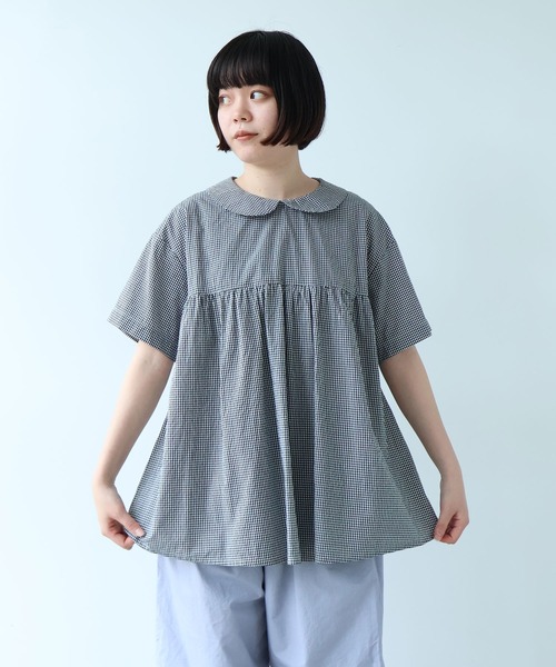 bulle de savon(ビュルデサボン)の「△80/タイプライターナチュラルトリプルワッシャー 丸衿半袖ブラウス(シャツ/ブラウス・レディース・ブルー/ホワイト/レッド/その他・FREE)」の4枚目の写真