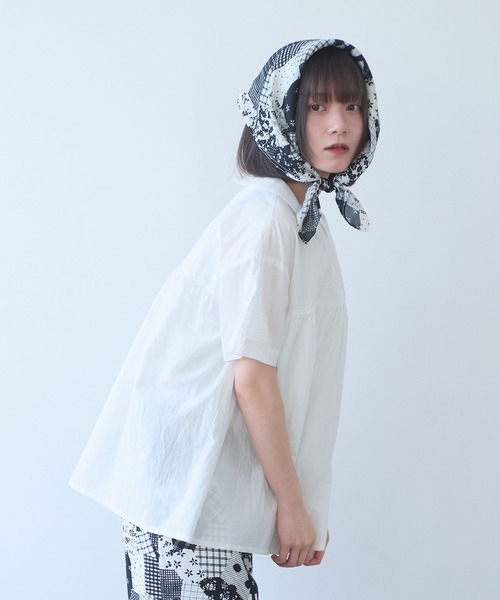 bulle de savon(ビュルデサボン)の「△80/タイプライターナチュラルトリプルワッシャー 丸衿半袖ブラウス(シャツ/ブラウス・レディース・ブルー/ホワイト/レッド/その他・FREE)」の13枚目の写真