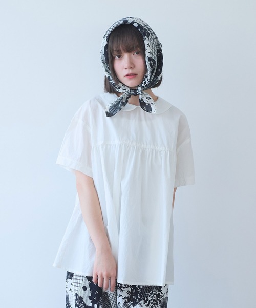 bulle de savon(ビュルデサボン)の「△80/タイプライターナチュラルトリプルワッシャー 丸衿半袖ブラウス(シャツ/ブラウス・レディース・ブルー/ホワイト/レッド/その他・FREE)」の5枚目の写真