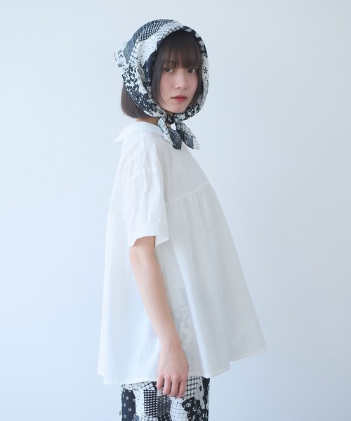 bulle de savon(ビュルデサボン)の「△80/タイプライターナチュラルトリプルワッシャー 丸衿半袖ブラウス(シャツ/ブラウス・レディース・ブルー/ホワイト/レッド/その他・FREE)」の9枚目の写真