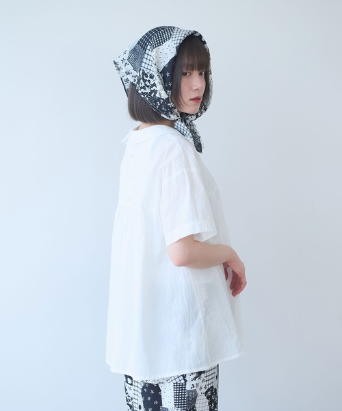 bulle de savon(ビュルデサボン)の「△80/タイプライターナチュラルトリプルワッシャー 丸衿半袖ブラウス(シャツ/ブラウス・レディース・ブルー/ホワイト/レッド/その他・FREE)」の10枚目の写真