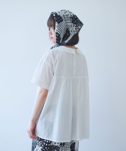 bulle de savon(ビュルデサボン)の「△80/タイプライターナチュラルトリプルワッシャー 丸衿半袖ブラウス(シャツ/ブラウス・レディース・ブルー/ホワイト/レッド/その他・FREE)」の11枚目の写真