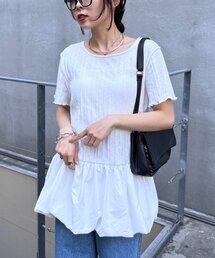 裾バルーンランダムリブ半袖トップス
