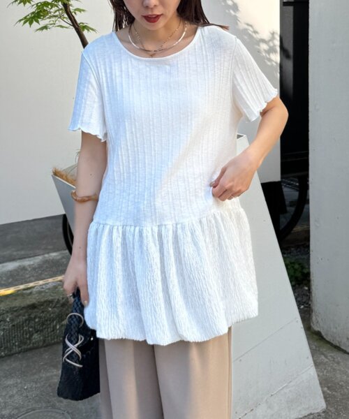 CIAOPANIC TYPY(チャオパニックティピー)の「裾バルーンランダムリブ半袖トップス(Tシャツ/カットソー・レディース・ホワイト/オフホワイト/ブラック・ONE SIZE)」の4枚目の写真