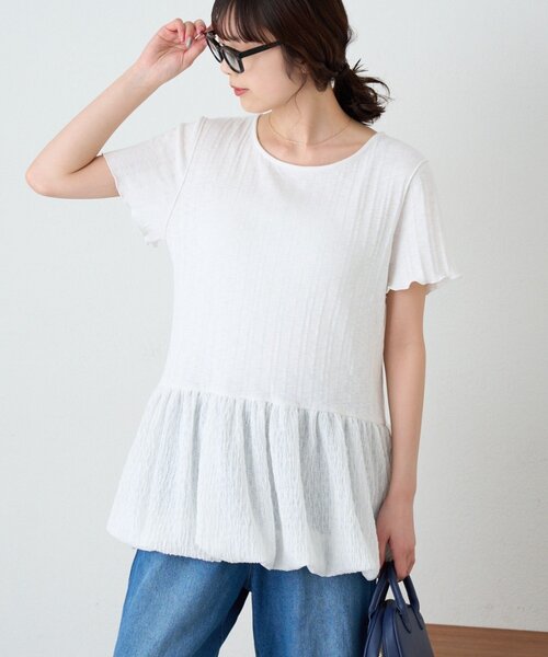 CIAOPANIC TYPY(チャオパニックティピー)の「裾バルーンランダムリブ半袖トップス(Tシャツ/カットソー・レディース・ホワイト/オフホワイト/ブラック・ONE SIZE)」の11枚目の写真