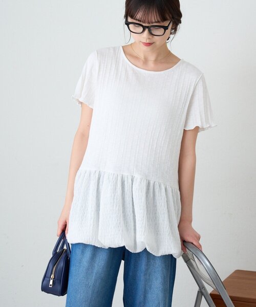 CIAOPANIC TYPY(チャオパニックティピー)の「裾バルーンランダムリブ半袖トップス(Tシャツ/カットソー・レディース・ホワイト/オフホワイト/ブラック・ONE SIZE)」の12枚目の写真