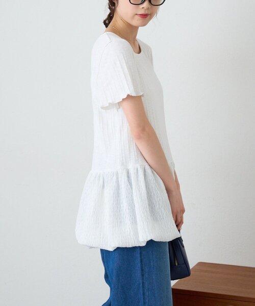 CIAOPANIC TYPY(チャオパニックティピー)の「裾バルーンランダムリブ半袖トップス(Tシャツ/カットソー・レディース・ホワイト/オフホワイト/ブラック・ONE SIZE)」の13枚目の写真