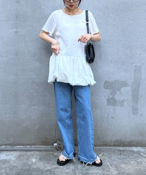 CIAOPANIC TYPY(チャオパニックティピー)の「裾バルーンランダムリブ半袖トップス(Tシャツ/カットソー・レディース・ホワイト/オフホワイト/ブラック・ONE SIZE)」の21枚目の写真