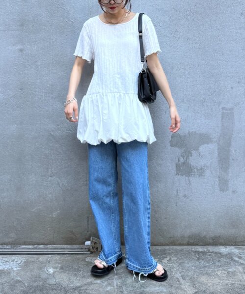 CIAOPANIC TYPY(チャオパニックティピー)の「裾バルーンランダムリブ半袖トップス(Tシャツ/カットソー・レディース・ホワイト/オフホワイト/ブラック・ONE SIZE)」の22枚目の写真