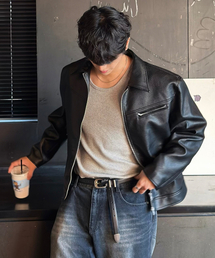 DRAW FIT（ドローフィット）の「ラッセルテクスチャーシングルレザージャケット[ブラック]（ライダースジャケット）」