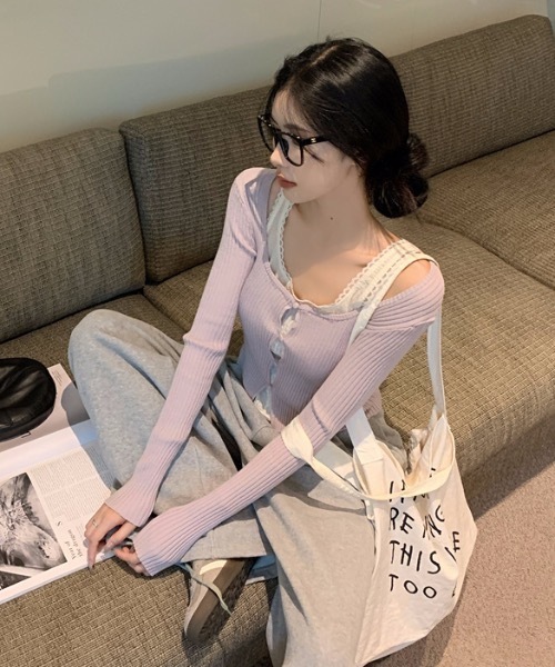 Alvia(アルビア)の「レイヤード風 ニットトップス(ニット/セーター・レディース・グレー/ラベンダー・M)」の17枚目の写真
