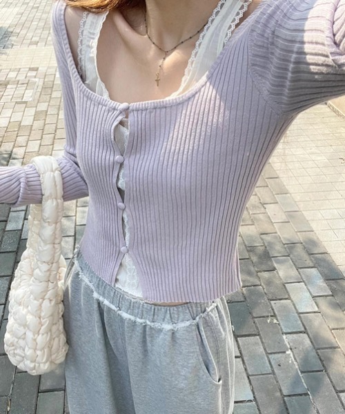 Alvia(アルビア)の「レイヤード風 ニットトップス(ニット/セーター・レディース・グレー/ラベンダー・M)」の18枚目の写真
