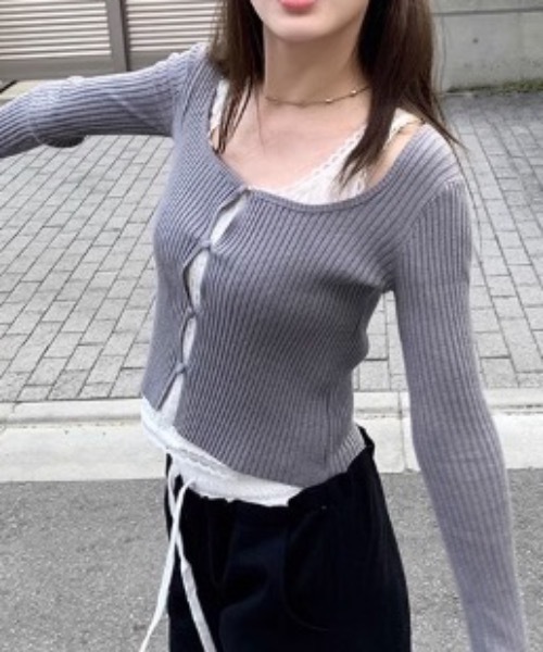 Alvia(アルビア)の「レイヤード風 ニットトップス(ニット/セーター・レディース・グレー/ラベンダー・M)」の20枚目の写真