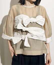AVIE（アビィ）の「リボンデザインシアーAラインブラウス【結婚式・入卒式】【オケージョン・セレモニー/デイリーにも】（シャツ/ブラウス）」