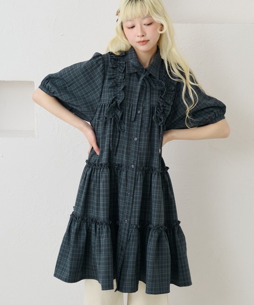 紐付き】アソートフリルティアードシャツワンピース / チュニック 紐付き】アソートフリルティアードシャツワンピース / チュニック