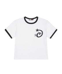 スタープリケクロップリンガーTシャツホワイト